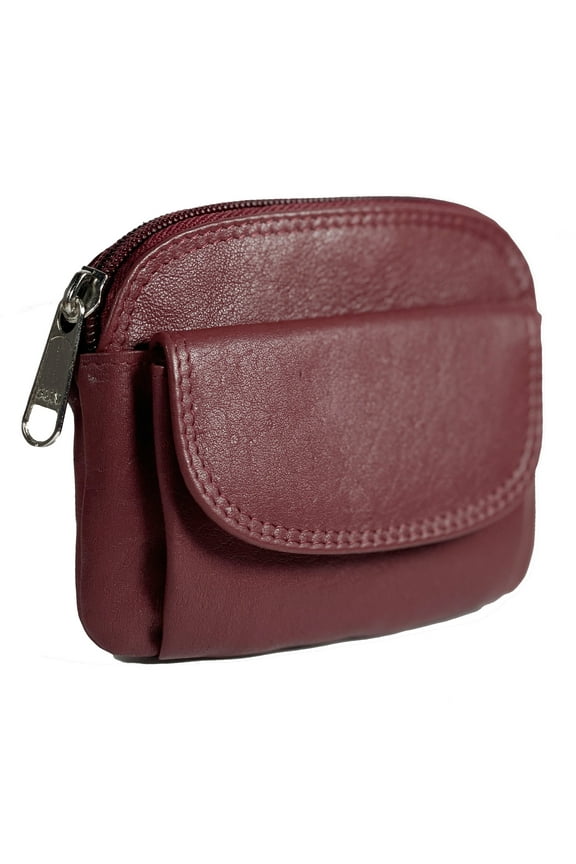 Genuine Leather Coin Purse Keychain Wallet for Women and Men Burgundy