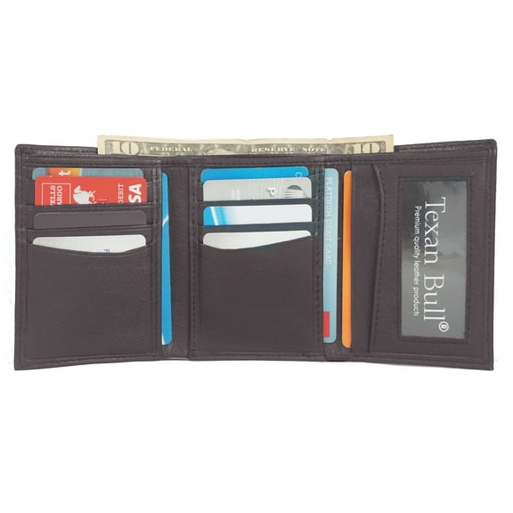 Bullz Heavy Duty Leather Slim and Compact 8 Credit Cards and 1 ID Holder Trifold Men's Wallet