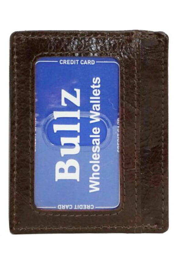 Leather Front Pocket Slim Metal Money Clip Wallet Card Holder with card ID Case