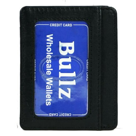 Bullz Leather Front Pocket Slim Metal Money Clip Wallet Card Holder with card ID Case