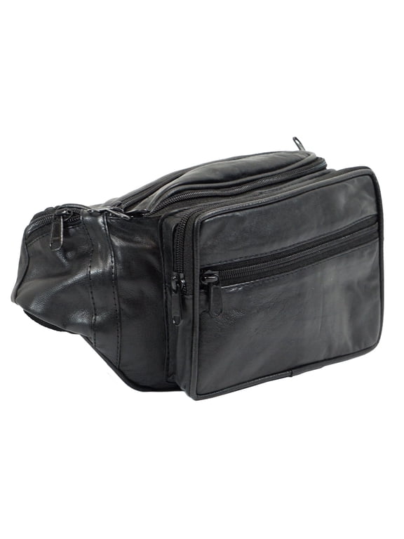 Leather Large Waist Bag Multi Pocket Fanny Pack with Adjustable Waist Strap