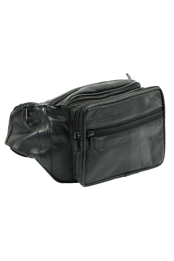 Leather Large Waist Bag Multi Pocket Fanny Pack with Adjustable Waist Strap