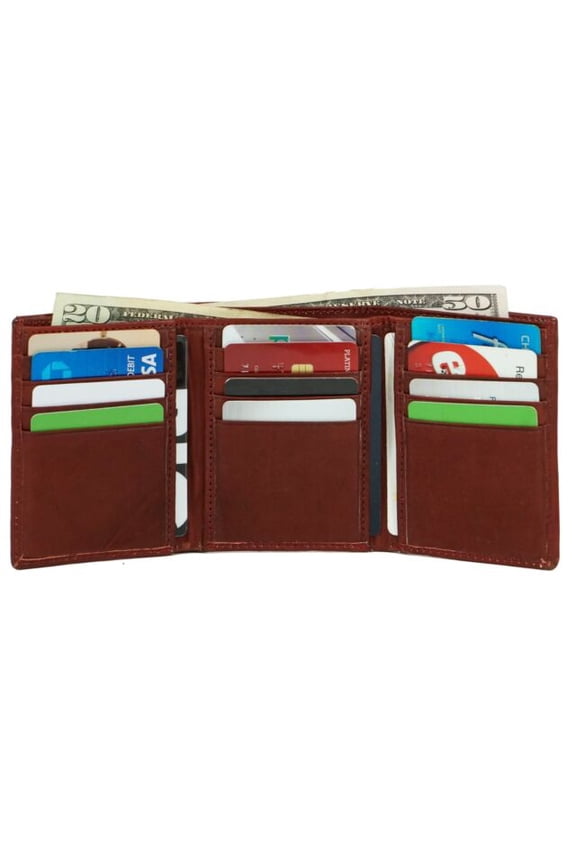 Men's Genuine Leather Slim and Compact 13 Credit Cards and 1 ID Holder Trifold Men's Wallet