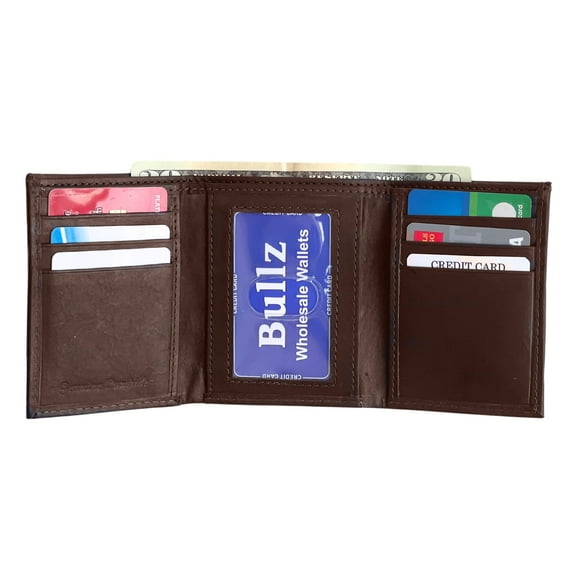 Bullz Men's Genuine Leather Slim and Compact 6 Credit Cards and 1 ID Holder Trifold Men's Wallet