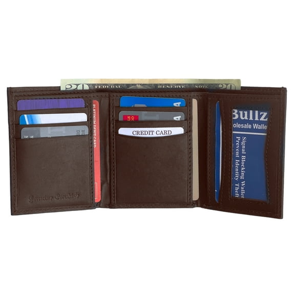 Bullz Men's Genuine Leather Slim and Compact 6 Credit Cards and 1 ID Holder Trifold Men's Wallet