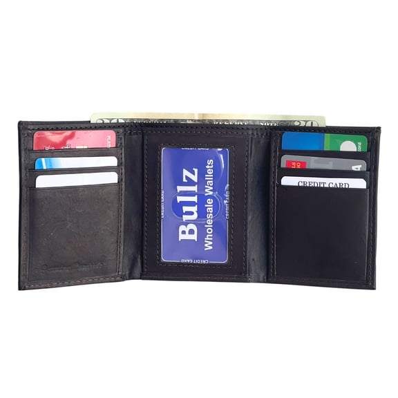 Bullz Men's Genuine Leather Slim and Compact 6 Credit Cards and 1 ID Holder Trifold Men's Wallet