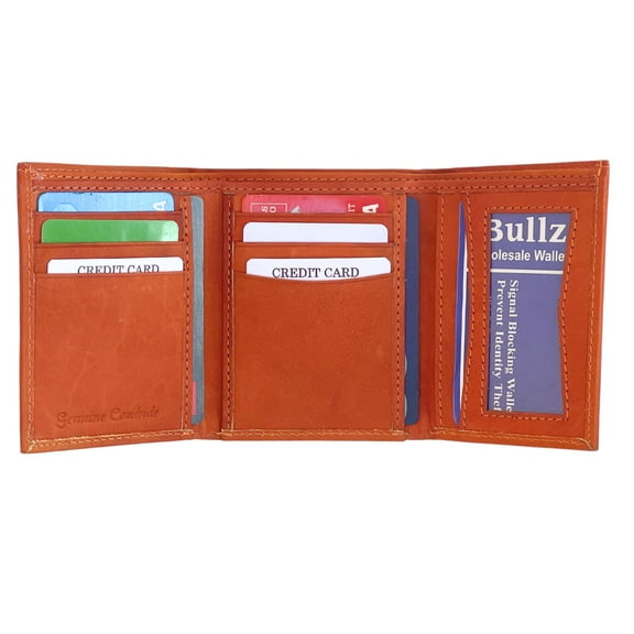 Bullz Men's Genuine Leather Slim and Compact 6 Credit Cards and 1 ID Holder Trifold Men's Wallet