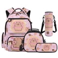 thumbnail image 1 of Bulopur 17 Inch 4 Piece Backpack Set Pink Capybara Print School Bookbag with Lunch Box, Water Bottle Holder and Pencil Case for School, 1 of 7