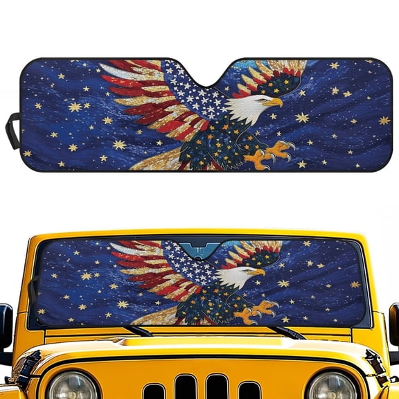 Bulopur 250 Years of American Windshield Sun Shade Compatible with Jeep JK JKU JL JLU 1997-2023 and Compatible with Gladiator JT 2020-2023 Foldable Windshield Sun Visor Blocks UV Rays