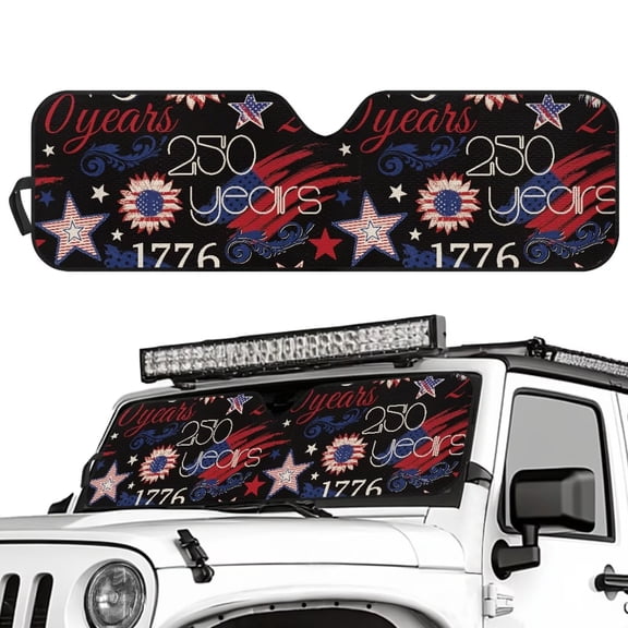 Bulopur 250 Years of Freedom Front Window Sunshade Compatible with 2018-2023 Jeep Wrangler JL JLU 4XE Gladiator JT Windshield Sun Shade Blocks UV Rays Folding Front Window Sun Shade Cover