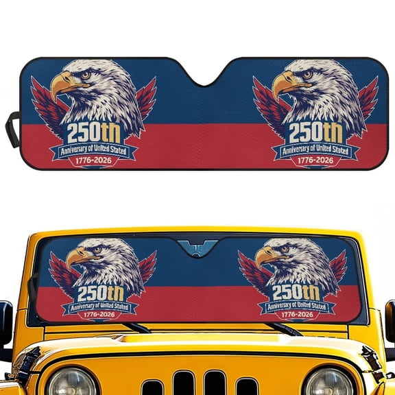 Bulopur 250th Anniversary Windshield Sun Shade for Jeep Wrangler JL JLU & Gladiator, Waterproof Front Window Sun Visor Blocks UV Rays Foldable Sunshade for Outdoor Camping