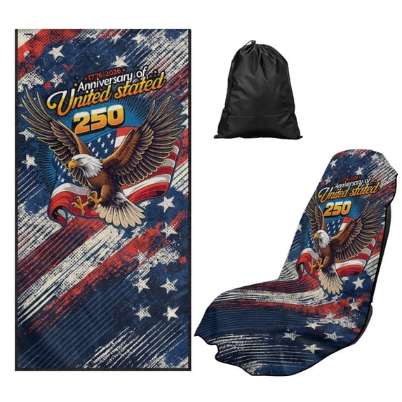 Bulopur 250th Birthday of Freedom Front Car Seat Cover Towel for Men Multifunctional Car Seat Protector with Storage Bag for Holiday Beach Washable Fit SUV Sedan Truck 1pcs