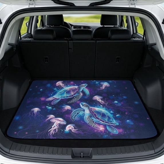 Bulopur 29×39 Inch Car Trunk Mat, Deep Sea Turtle Purple Cargo Liner, Decorative Waterproof Ocean Trunk Pad