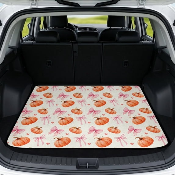 Bulopur 29"x39" Car Trunk Mat Pink Bow Fall Cargo Liner Waterproof Autumn‑Theme Rear Trunk Pad for SUV Sedan