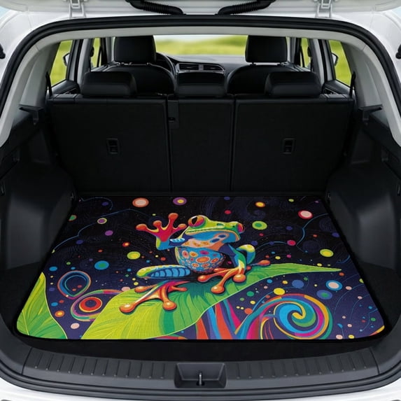 Bulopur All‑Weather Cargo Liner 29"x39" Rainbow Frog Leaf Car Trunk Mat, Stain‑Resistant Trippy Art Rear Trunk Cover