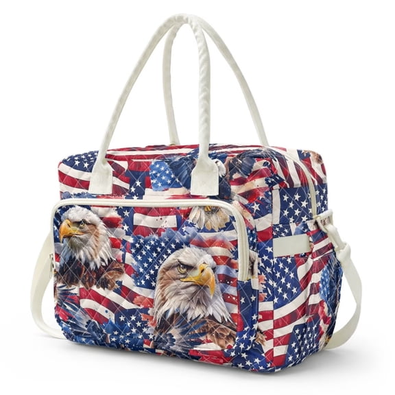 Bulopur American Flag Quilted Large Lunch Bag Patriotic Insulated Lunch Bags for Women Eagle Portable Tote Bags for Work Travel Gift for Dad