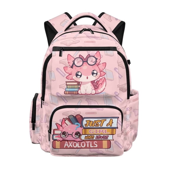 Bulopur Axolotl Kids Backpack for Girls Cute Reading Print School Bag Lightweight/Breathable/Durable/Waterproof Multi-Pocket Book Bag for Elementary Students