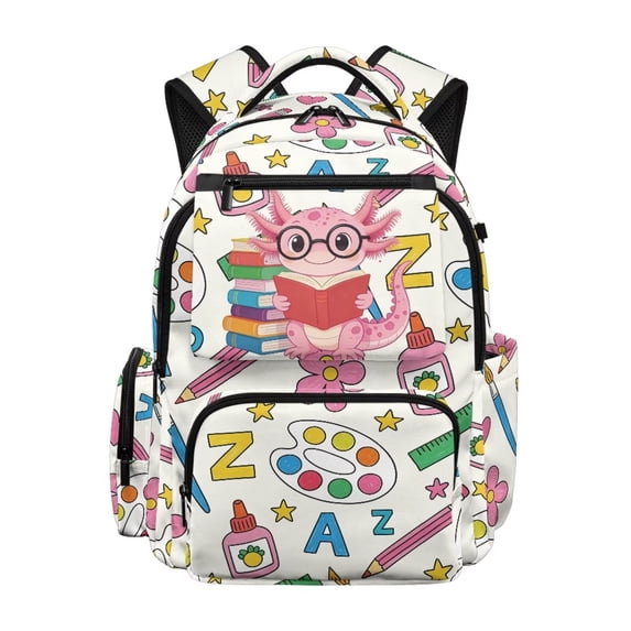 Bulopur Axolotl Kids Backpack for Girls Axolotl Print School Bag Lightweight Multi-Pocket Book Bag for Daily Use