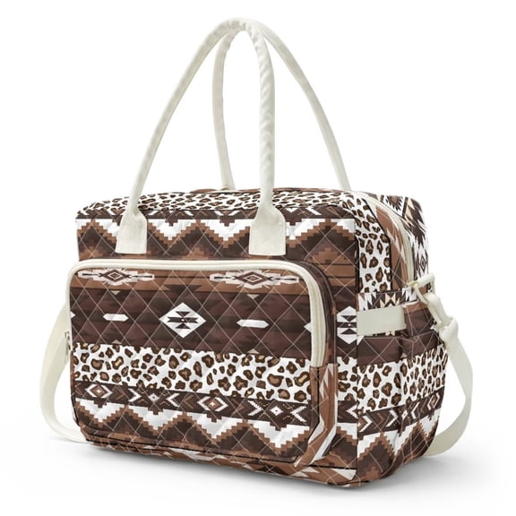 Bulopur Aztec Quilted Lunch Bag for Women Leopard Print Large Insulated Lunch Bag for Adult Soft Tote Bags for Work Travel Gift for Dad