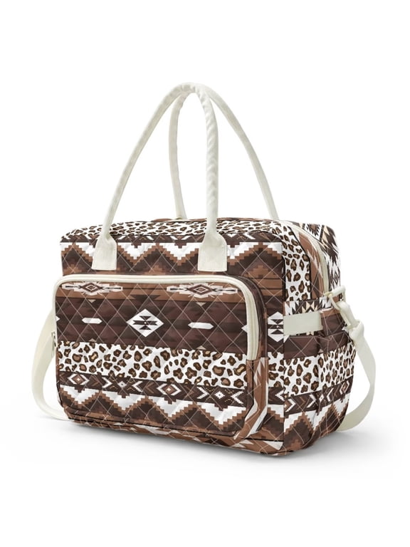 Aztec Quilted Lunch Bag for Women Leopard Print Large Insulated Lunch Bag for Adult Soft Tote Bags for Work Travel Gift for Dad