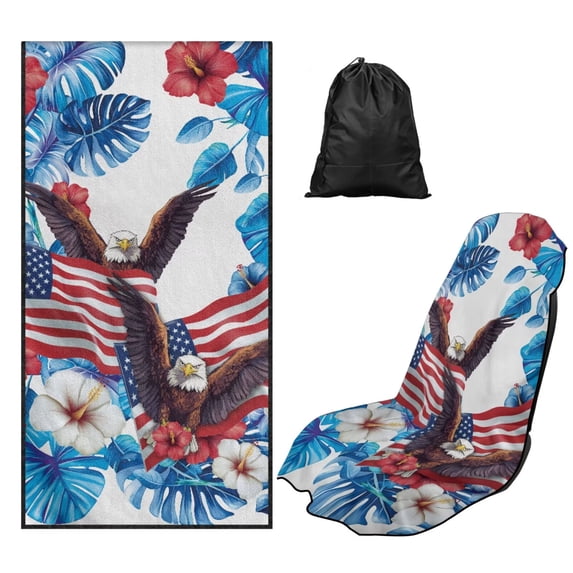 Bulopur Bald Eagle Front Car Seat Cover Towel for Men 250 Years of America Decorative Car Seat Protector with Storage Bag for Beach Vacation Portable Fit SUV Sedan Truck 1pcs