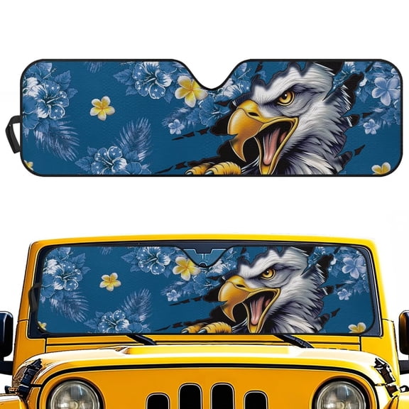 Bulopur Bald Eagle Windshield Sun Shade for Jeep Wrangler JK JKU JL JLU1997-2024,Foldable Window Sun Visor for UV Rays & Heat Protection,Crocodile Windshield Sunshade