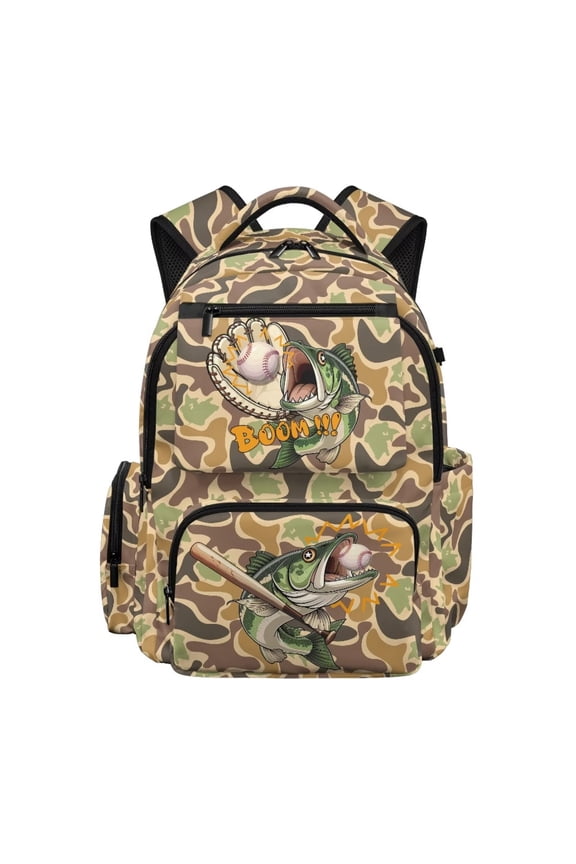 Baseball Bass Fish Kids Backpack for Boys Cool Sports Print School Bag Lightweight/Breathable/Durable/Waterproof Multi-Pocket Book Bag for Elementary Students