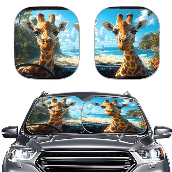 Bulopur Beach Giraffe Car Sun Shade Windshield Heat and UV Rays Protection Sun Shade for Car Windshield Cute Sun Visor Protector Sunshade Automotive Exterior Accessories for Most Cars