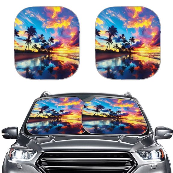 Bulopur Beach Palm Tree Windshield Sun Shade Prevent UV Rays Windshield Visor Sun Shade Keep Your Carseat at a Cooler Temperature Sun Visor Protector for SUV Trucks Van