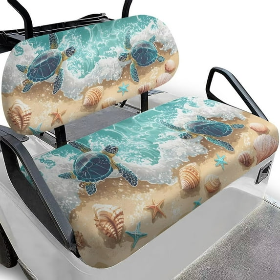 Bulopur Beach Sea Turtle Golf Cart Seat Covers 2 Passenger Universal Golf Cart Seat Cover Blanket, Bench Protector Elastic Fabric, Easy to Install & Clean