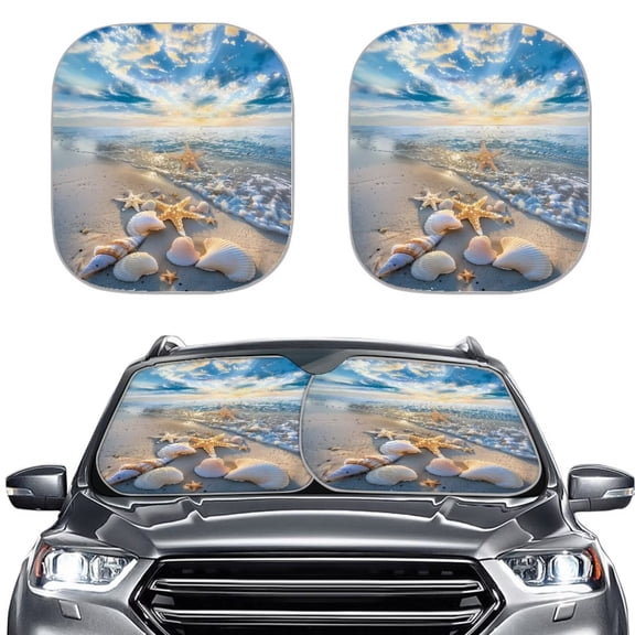 Bulopur Beach Stafish Shell Car Windshield Sunshade Prevent Sunlight Sun Visor for Car Windshield with Shortage Bag Sun Visor for Car Fit Most Trucks Vans SUVS, 2 Pieces