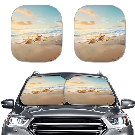 Bulopur Beach Starfish Sun Shade Car Windshield UV Protection Auto Sun Shades Front Windshield Universal Size Vehicle Sun Visor Protector Auto Exterior Decorative Cover for Most Cars