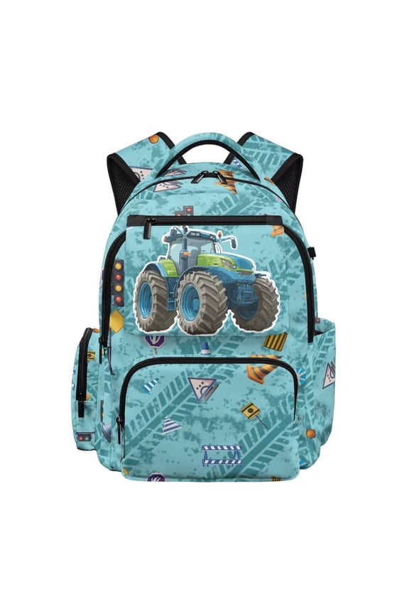 Blue Farm Tractor Kids Backpack for Boys Cool School Bag Lightweight/Breathable/Waterproof Multi-Pocket Book Bag for Kids