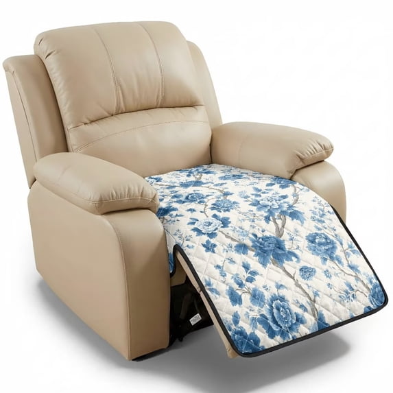Bulopur Blue Floral Quilted Recliner Covers Washable Reclining Couch Slipcovers Non Slip Armless Sofa Cover for Living Room Home Decor