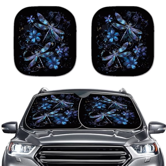 Bulopur Boho Floral Dragonfly Windshield Sun Shade Blocks Sunlight Sun Visor for Car Windshield Reinforcement Cool Reflective Sun Blocker Universal Sun Visor Protector for Most Cars