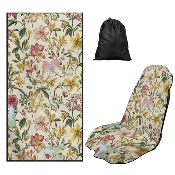 Bulopur Boho Front Car Seat Towel for Women Vintage Butterfly Breathable Sweat Carseat Protector with Storage Bag for Beach Vacation Soft Fit SUV Sedan Truck 1pcs