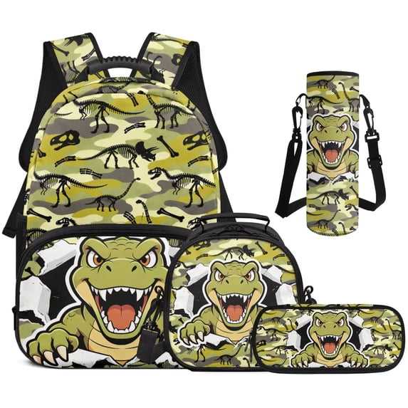 Bulopur Boys 17 Inch School Backpack 4 in 1 Camo Print Bookbag with Lunch Bag, Water Bottle Sleeve and Pencil Case for Boys
