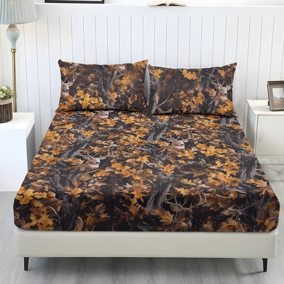 Bulopur Camo Branch Twin Sheet Set Soft Fade Resistant 3 Pieces Bed Sheets Set All Around Elastic Fitted Bedsheet & Pillowcases Home Decor for Twin Size Bed
