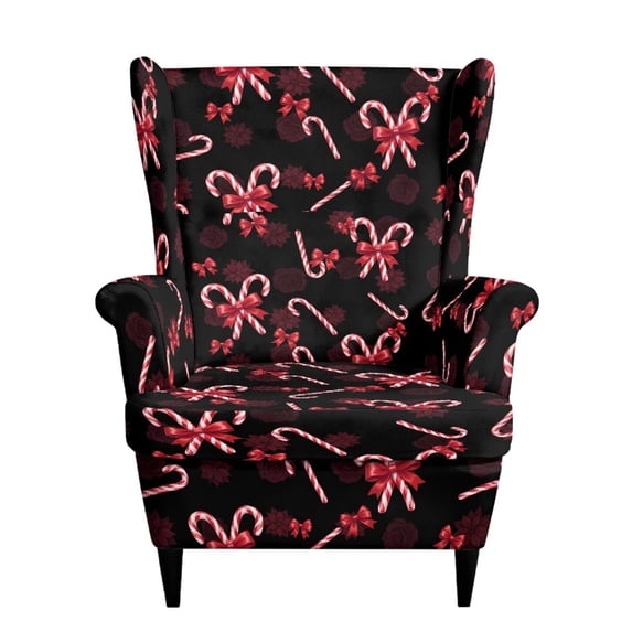 Bulopur Candy Cane Wing Chair Cover Elastic Wingback Chair Slipcover Christmas Bow Rose Print Furniture Protector for Holiday Party Decoration