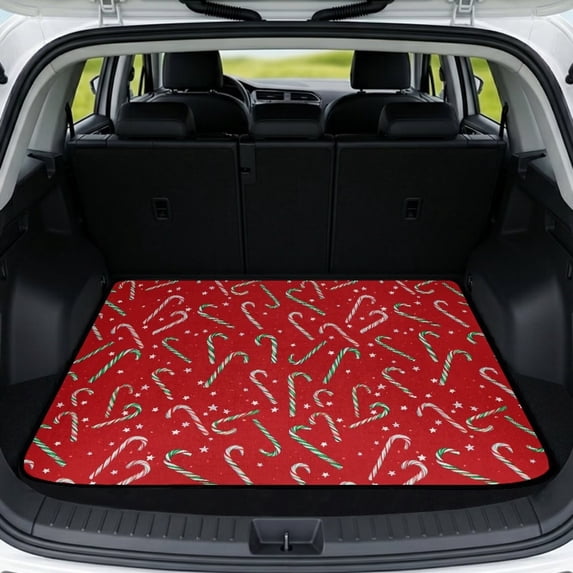 Bulopur Candy Car Trunk Mat 29" x 39", Christmas Holiday Print, All Weather Trunk Protection Cargo Liner, Non-Slip Waterproof Washable Rear Trunk Protector for Winter Travel