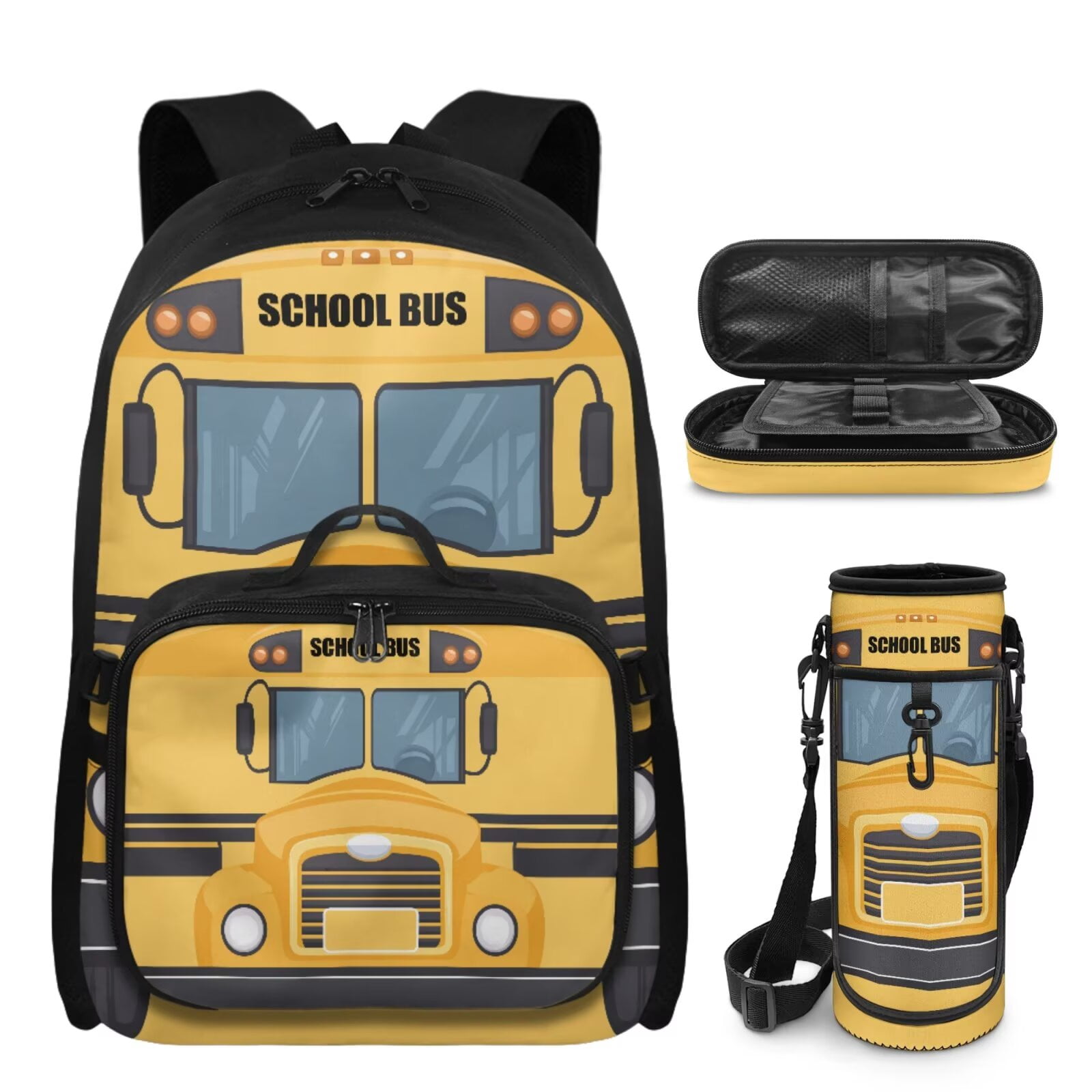Bulopur Cartoon School Bus Print Kids Backpack Set 4 Pcs Fun School ...