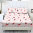 thumbnail image 1 of Bulopur Christmas 3 Piece Deep Pocket Twin Fitted Sheet Set Twin Size 3 Piece Sheet Set, Lightweight Cozy Bedding with Bottom Bedsheet, Red Candy Cane Bow Holiday Bedding, 1 of 5
