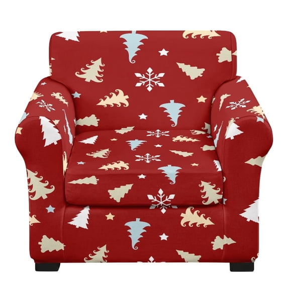 Bulopur Christmas Tree Snowflake 2Pcs Chair Covers Flexible Stretch Holiday Protector Removable Cushion Covers Anti-Slip Elastic Edge for Apartment Living Room Bedroom Decor
