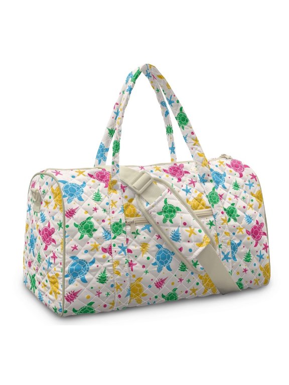 Colorful Sea Turtle Quilted Duffle Bag for Women Lightweight Weekender Bags with Adjustable Strap Large Capacity Carry on Overnight Bags for Yoga Hiking Sports Workout Gift for Friends