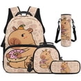 thumbnail image 1 of Bulopur Cute Girls 17 Inch Backpack Set 4 PCS Pink Capybara Print School Bookbag with Lunch Bag, Water Bottle Sleeve and Pencil Case for Toddler Girls, 1 of 8