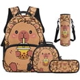 thumbnail image 1 of Bulopur Cute Kids 17 Inch Backpack Set, 4 Piece Capybara Print School Bookbag with Lunch Box, Water Bottle Holder and Pencil Case for Elementary, 1 of 8