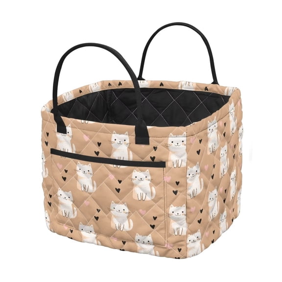 Bulopur Cute Quilted Laundry Basket with Handles Cat Storage Basket for Organizing Washable Laundry Storage Box Shelf Bins 12.59 x 11.02 x 10.62 Gift for Holiday