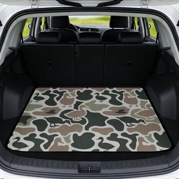 Bulopur Duck Camo Car Trunk Mat 29" x 39", Duck Hunting Camouflage Print Cargo Liner, Non-Slip Waterproof Rear Trunk Mat for Hunters SUV Sedan
