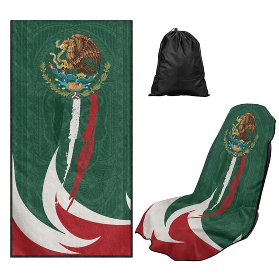 Bulopur Eagle Front Car Seat Towel for Men Mexican Flag Washable Car Seat Sweat Protector with Storage Bag for Summer Sport Breathable Fit SUV Sedan Truck 1pcs