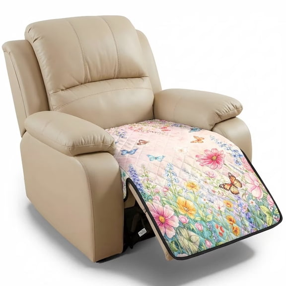 Bulopur Floral Butterfly Quilted Recliner Chair Protector, Furniture Cover for Seat and Footrest, Decorative Cover for Living Room, Pets, Kids, and Daily Use